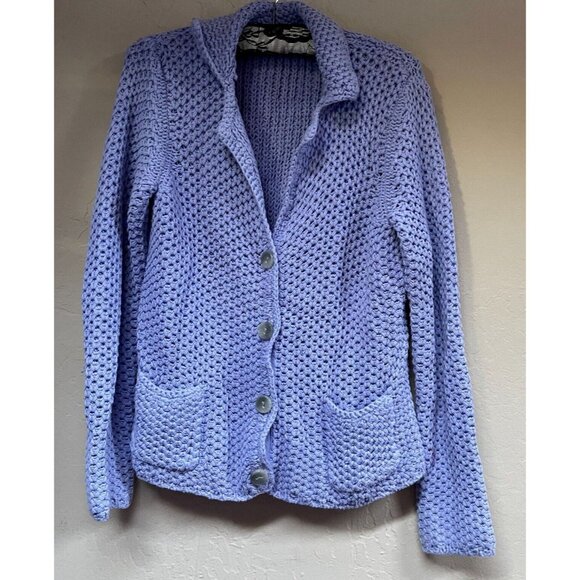 J. Jill Womens Open Knit Cardigan Sweater Small Pockets Lavender Button-Front - Picture 1 of 9